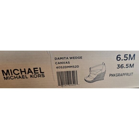 Michael Kors Damita Wedge 6.5 Pink/Grapefruit Canvas Platform Sandals Open Toe - Picture 8 of 8